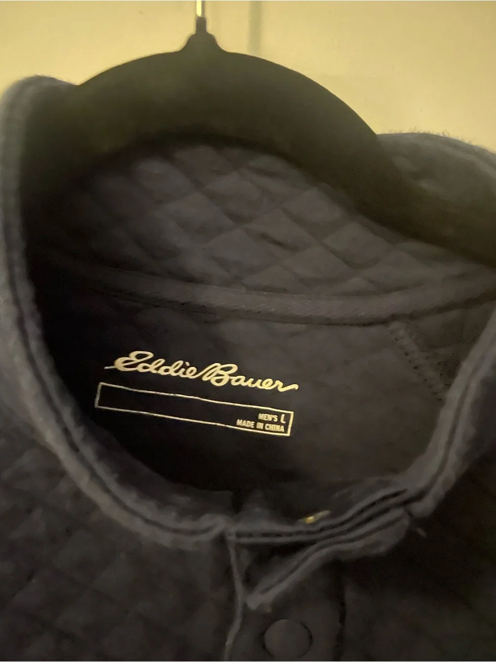 Eddie Bauer Quilted Navy Crewneck Pullover with Button Placket